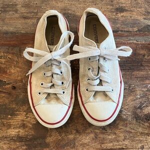 Converse Kids Low Top Canvas Sneakers in Off-White with Red Trim